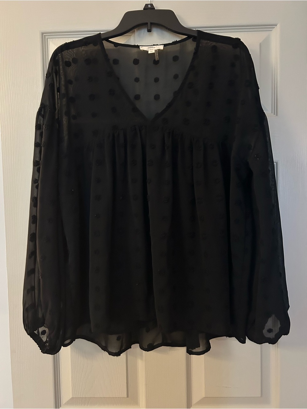 Entro Women's Black Sheer Dot V-Neck Blouse
